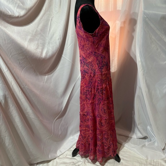 Jones Wear Maxi Pink Layers Chiffon Bias Cut Paisley Print Dress Sz:12 Y2K - Picture 3 of 10